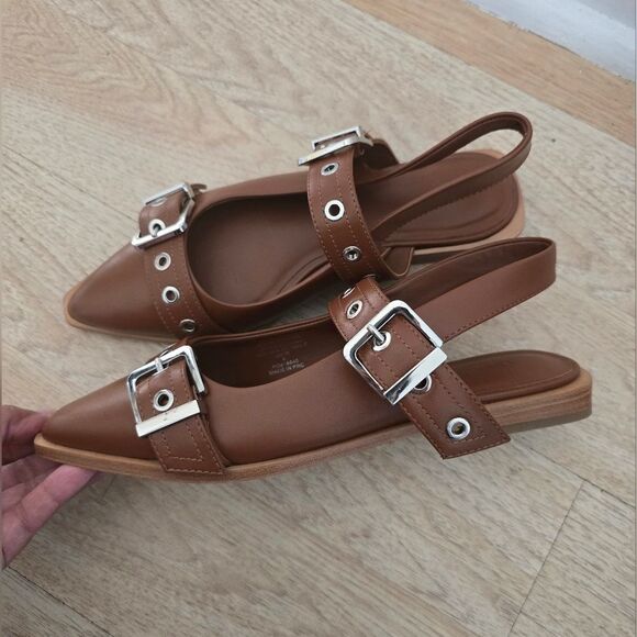 Quince Italian Leather Bold Buckle Slingback Flat Size 8 - Picture 2 of 12